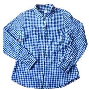The Perfect Shirt By J. Crew Blue & White Cotton Gingham Blouse, Size 6